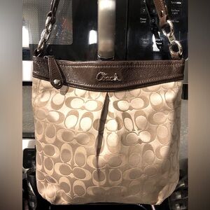 MINT!! Coach Ashley Signature Shoulder Crossbody Bag Beige Brown